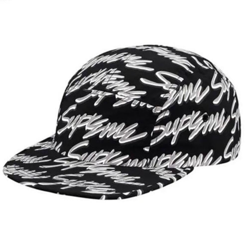 Supreme Black & White Signature Script Logo Camp Hat Cap One Size
